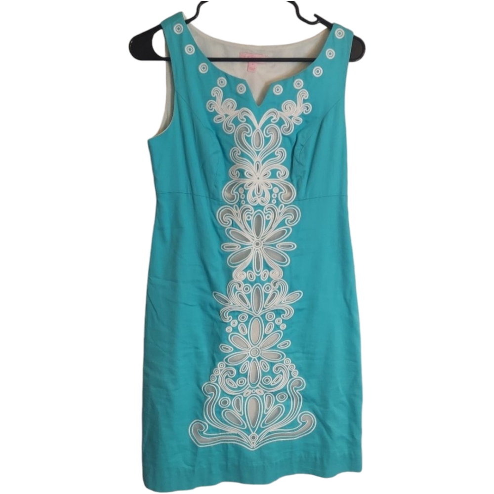 Lilly Pulitzer Sleeveless Cut Out Shift Dress 4 Turquoise Blue